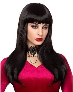 Long Black Wig With Bangs