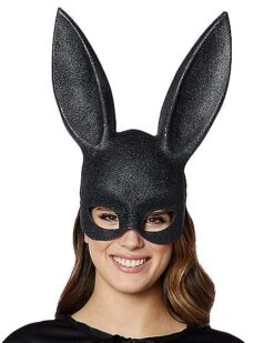 Black Glitter Bunny Mask