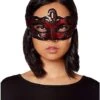 Red And Black Lace Sequin Eye Half Mask