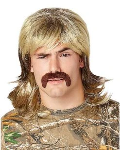 Blond Mullet Wig With Mustache