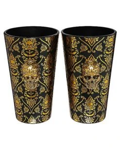Forum Novelties Shop 19 Gothic Noir Skull Glass Set 2 Pack - 16 Oz.