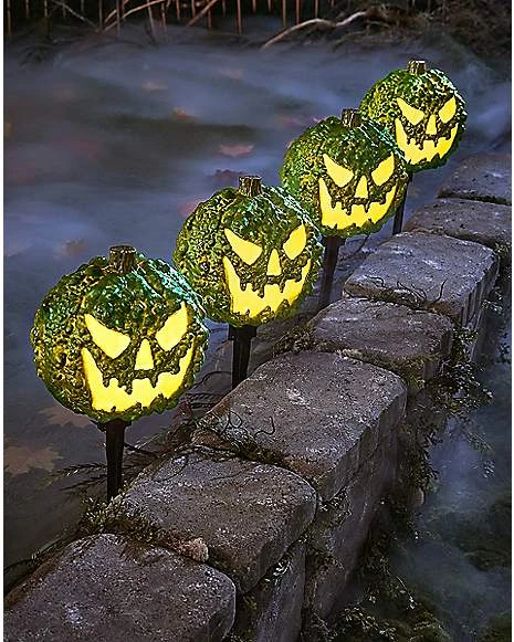 Light-Up LED Green Jack-O-Lantern Pathway Markers 3 Light-Up LED Green Jack-O-Lantern Pathway Markers