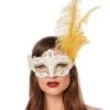 Gold Feather And Lace Eye Half Mask 2 Gold Feather And Lace Eye Half Mask -Forum Novelties Shop 01587898 a