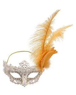 Gold Feather And Lace Eye Half Mask -Forum Novelties Shop 01587898 c