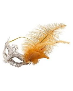 Gold Feather And Lace Eye Half Mask -Forum Novelties Shop 01587898 d