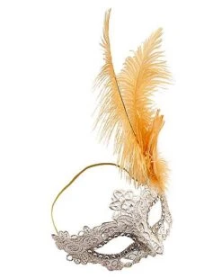 Gold Feather And Lace Eye Half Mask -Forum Novelties Shop 01587898 e