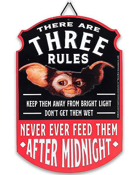 Three Rules Gizmo Sign - Gremlins 3 Three Rules Gizmo Sign - Gremlins